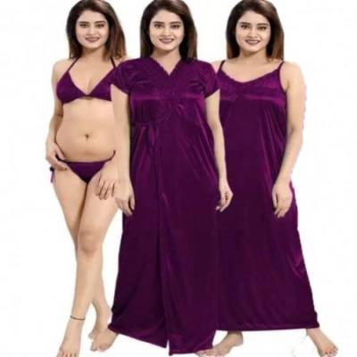 4Pc (Purple )Best Quality Night Dress
